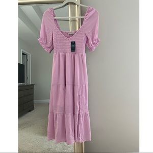 Short-Sleeve Smocked Midi Dress pink